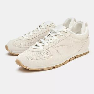 Zara Women's Cream Suede Lace-Up Sneakers